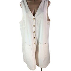 Old Navy Womens Sleeveless Button Tunic Mini Dress Pockets Size XL White Cotton